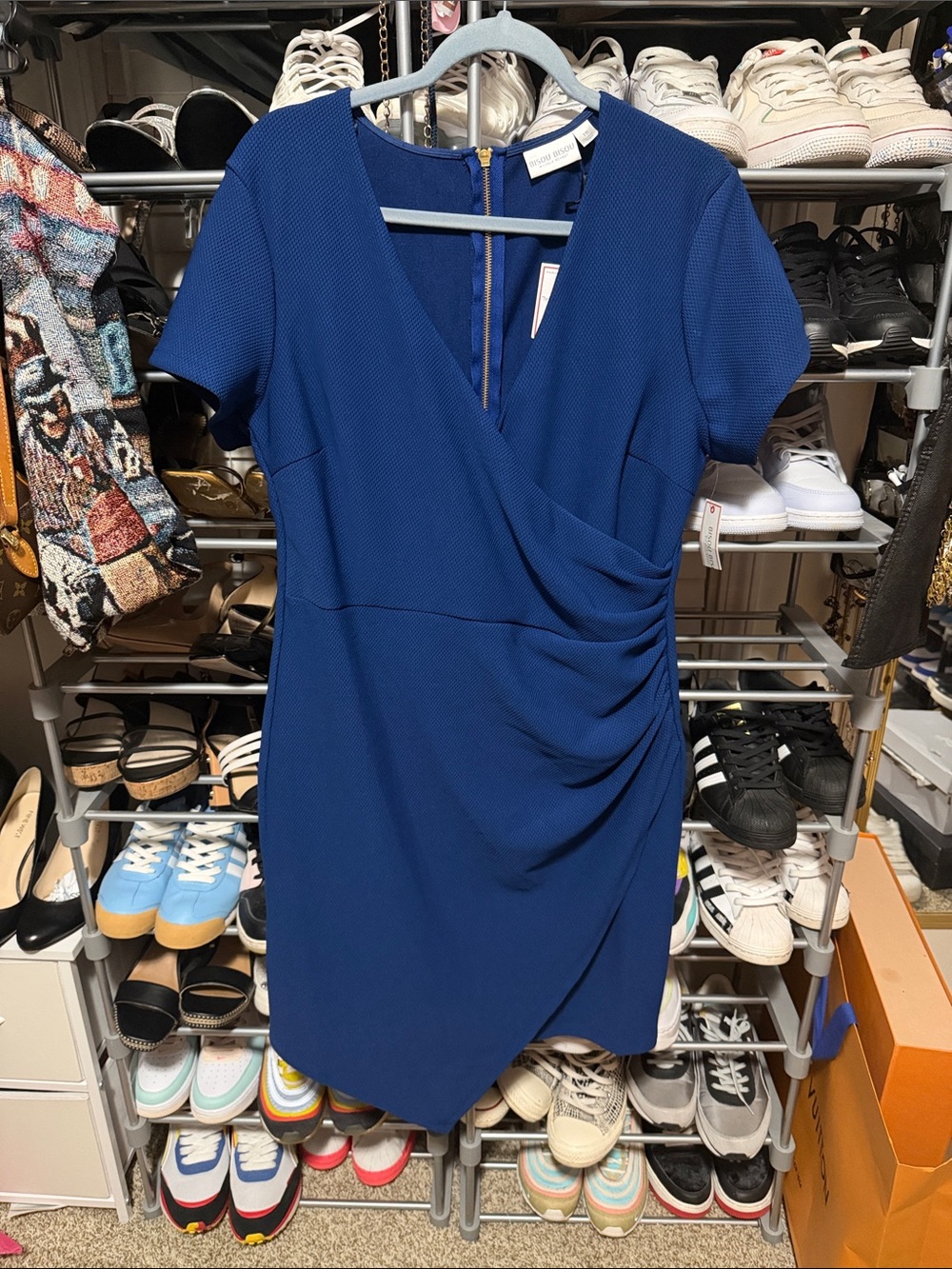 Bisou Bisou Royal Blue Faux-Wrap Mini Dress